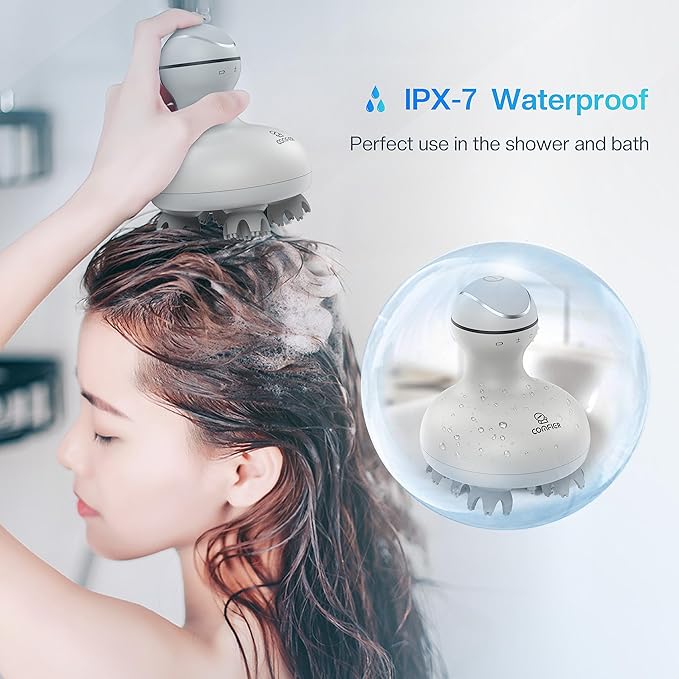 COMFIER Electric Scalp Head Massager with 4 Soft Silicone Massage Heads, Portable Hair Massager for Hair Growth, Relieve Stress, Head Scratcher for Deep Relaxation, Dog Cat Massager, Gray-VivaGrace Women