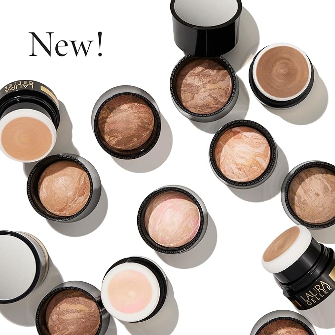 LAURA GELLER NEW YORK Award-Winning Baked Balance-n-Brighten To Go Travel Size Color Correcting Powder Foundation - Golden Medium - Buildable Light to Medium Coverage - Demi-Matte Natural-VivaGrace Women