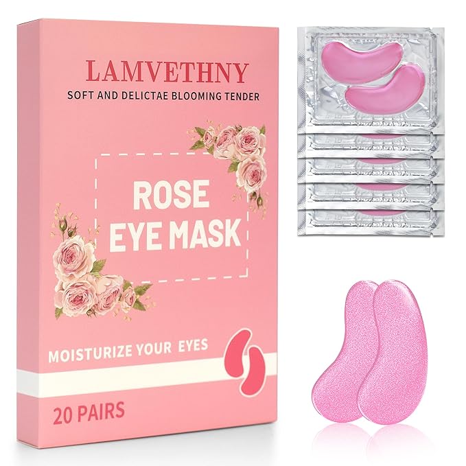 Eye Mask, Pink Rose Under Eye Patches (20 Pairs) Pink Rose Under Eye Masks Hyaluronic Acid Eye Patches for Dark Circles and Puffiness, Reduce Wrinkles and Fine Lines Under Eye Area - Pink-VivaGrace Women
