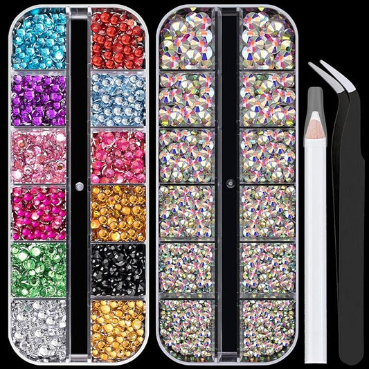 Flat Back Rhinestone Kits Colorful Rhinestones+Crystal AB Gems With Picker Pencil And Tweezer For Home DIY And Professional Nail Art-VivaGrace Women