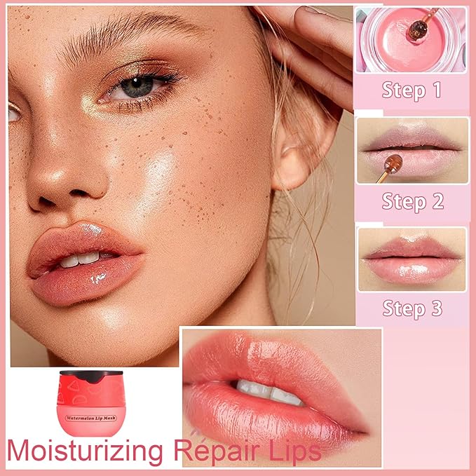 1 PCS Bee Lip Balm Honey Pot, Exfoliating Watermelon Bee Lip Balm Sleeping Lip Mask Overnight with Sticks, Honey Pot Lip Balm Prevention Dry Hydrating and Crack Lip Scrubs-VivaGrace Women