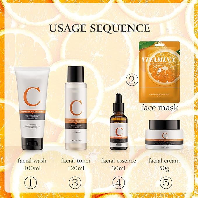 Vitamin C Skin Care Sets, 6Pcs Skin Care Products Set, Skin Care Gift Set for Women Girls, Hydrating Skincare Routine Set, Face Care Kit Includes Cleanser, Mask, Face Serum, Toner, Cream-VivaGrace Women