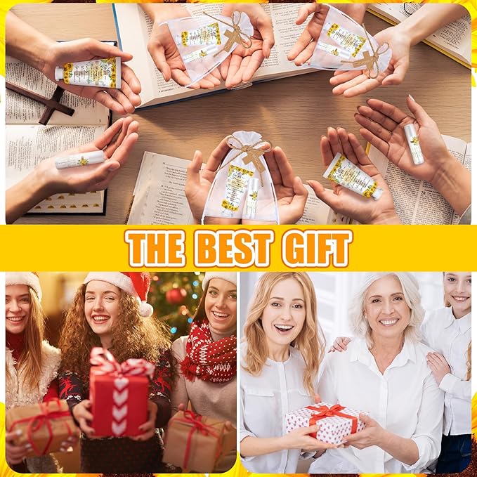 144 Pcs Christian Lip Balm Hand Cream Set Party Favors, Include 36 Bible Lip Balm 36 Moisturizing Hand Cream 36 Bags 36 Cards and Ropes for Accessories Gifts (Biblical, Sunflower)-VivaGrace Women