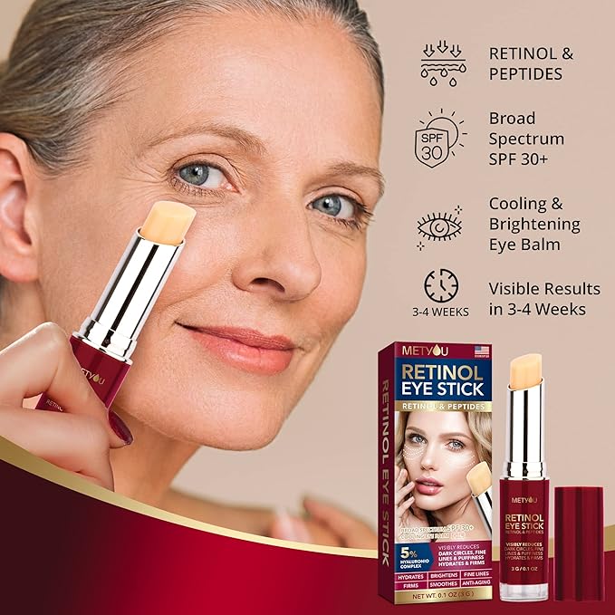 Retinol Under Eye Brightener Stick, Dark Circles Under Eye Treatment for Women with 5% Hyaluronic Acid Complex - Anti Aging Eye Cream for Puffiness and Bags Hydrates, Firms and Brightens Eyes 0.1oz(3g) 2 pack-VivaGrace Women