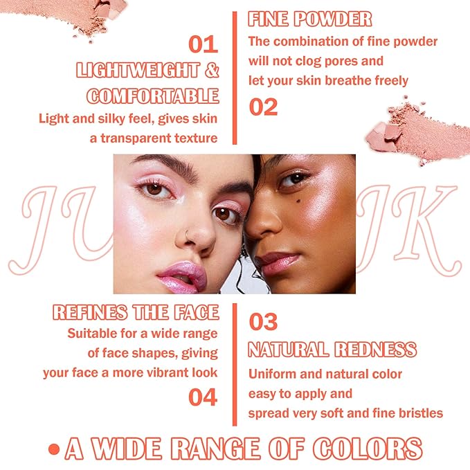 Blush Palette,Shimmer Silky Matte Blush Powder Palette,Professional Cute Face Contour Highlighter Blush Palette with Blush Makeup Brush 01-VivaGrace Women