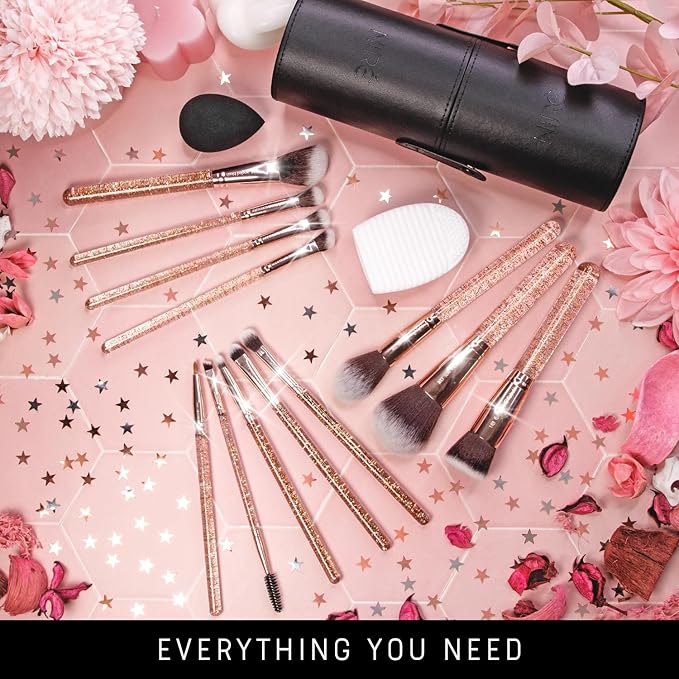Niré Beauty 15piece Award Winning Glitter Makeup Brushes: Cute Makeup Brushes Set with Case, Beauty Blender, Cleaner, Guide, Gift Box-VivaGrace Women