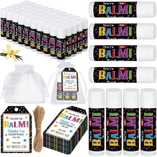 Dunzy 50 Sets Inspirational Gifts Lip Balm Bulk for Women Teachers Nurses Coworkers Friends Mother Employee Appreciation Gifts Bulk Thank You Small Gifts Lip Balm Gifts Party Gift Favors-VivaGrace Women