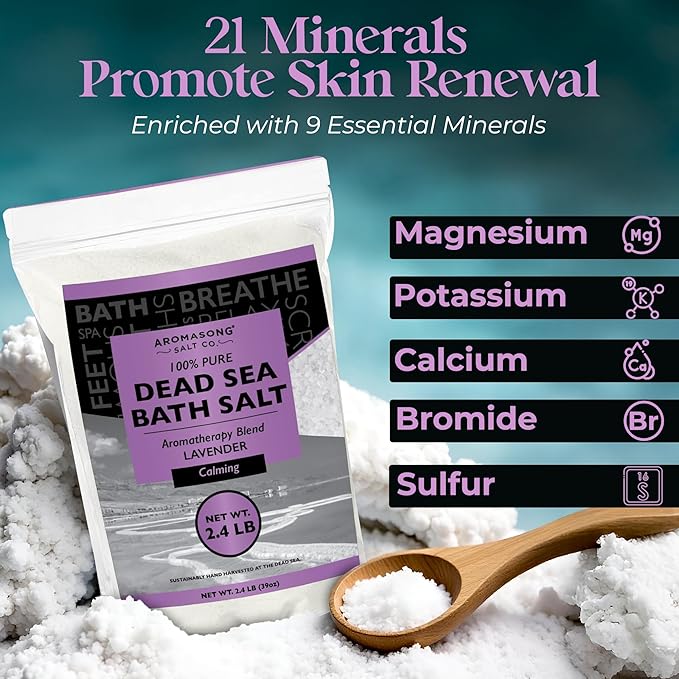 Aromasong Pure Dead Sea Salt for Soaking with 100% Natural Lavender, 2.43 LB - Spa Bath Salt Fine Grain - Body Wash Scrub - Soak for Women & Men- Bulk Resealable Pack-VivaGrace Women