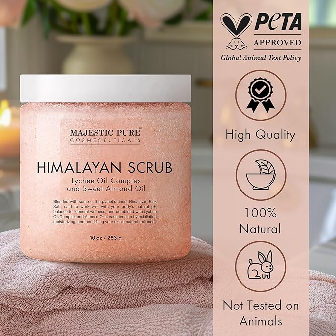 MAJESTIC PURE Himalayan Salt Body Scrub with Lychee Oil, Exfoliating Salt Scrub to Exfoliate & Moisturize Skin, Deep Cleansing - 10 oz-VivaGrace Women