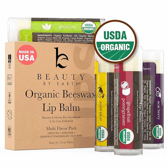Organic Lip Balm Multi Flavor - 4 Pack Organic Gifts for Women, All Natural Lip Balm, Gift Set for Women, Lip Balm Hydrating Beauty Gifts, Small Birthday Gifts, Lip Moisturizer, Chapstick, Lip Care-VivaGrace Women