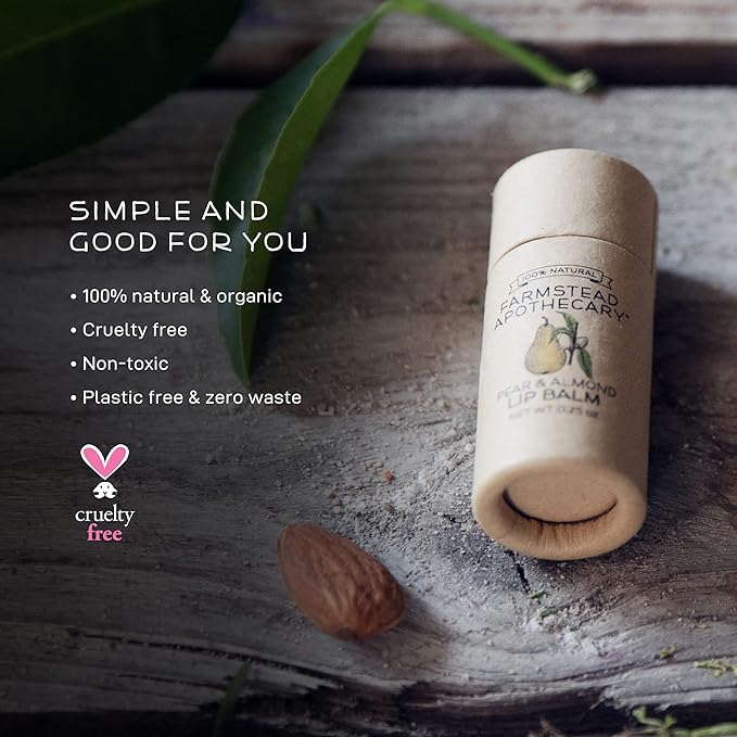 Farmstead Apothecary 100% Natural Lip Balm with Organic Beeswax, Organic Shea Butter & Organic Coconut Oil, Pear & Almond 0.2oz (Pack of 2)-VivaGrace Women
