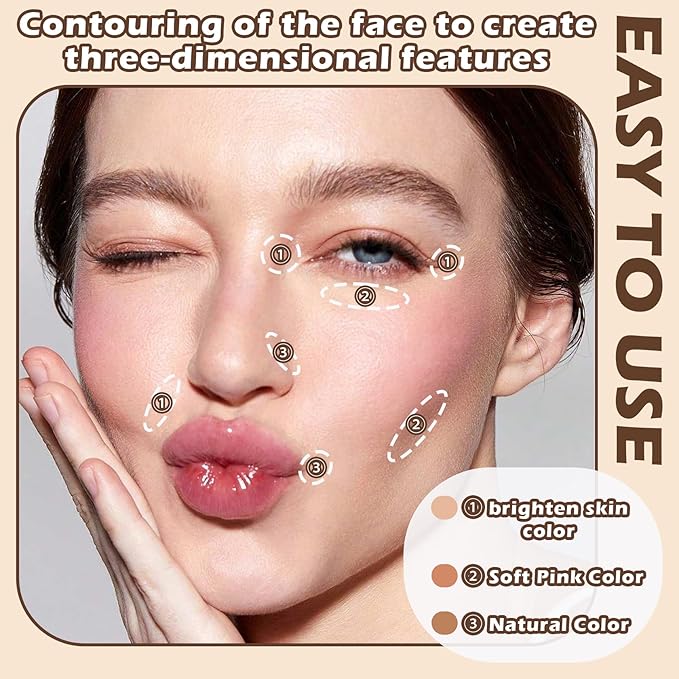 3 Colors Correcting Concealer Palette,Full Coverage Cream Contour Palette,Professional Contouring Foundation Long Wear Highlighting Concealer Contour Cream Makeup Palette with Brush-VivaGrace Women
