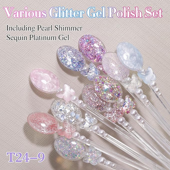 Double Rhythm 28Pcs 0.5Oz Glitter Gel Nail Polish Set Same Color Same Bottle Soak Off Gel Polish Kit Nail Art Manicure Salon DIY at Home (Sparkle Pearl Shimmer Collection-T24-9)-VivaGrace Women