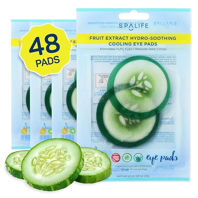 SpaLife Cooling Eye Pads - Korean Soothing Eye Pads for Dark Circles, Puffy Eyes, and Wrinkles - 48 Pads with Fruit + Vegetable Extracts - Revitalizing Hydrating Eye Pads for Eye Treatment (Cucumber)-VivaGrace Women