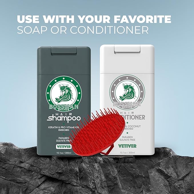 Bossman Scalp Massager & Shampoo Brush (3-inch, Red) – Head Scrubber, Beard Exfoliator & Dandruff Control for Hair & with Firm Bristles-VivaGrace Women