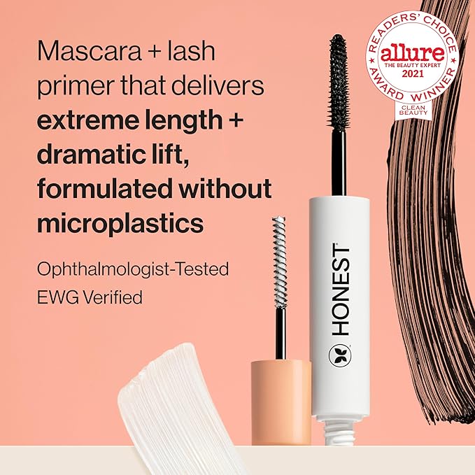 Honest Beauty 2-in-1 Extreme Length Clean Mascara + Lash Primer | Lengthening + Volumizing | EWG Verified + Cruelty Free | Black, .27 fl oz-VivaGrace Women
