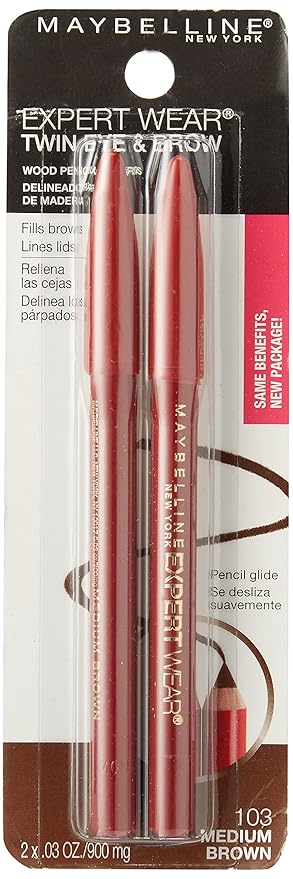 Maybelline Expert Eyes Twin Brow & Eye Pencils, Medium Brown [103], 0.06 oz (Pack of 2)