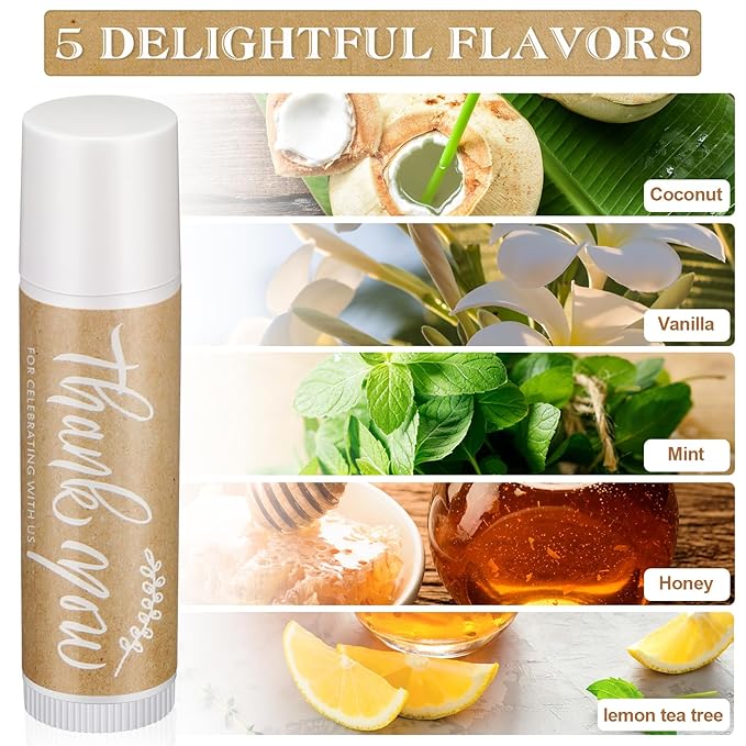 100 Set Thank You Lip Balm Bulk Small Natural Moisturizing Mini Lip Balm with Organza Bag and Card for Baby Wedding Bridal Shower Thank You Favors Bridesmaid Gifts Women Guests-VivaGrace Women