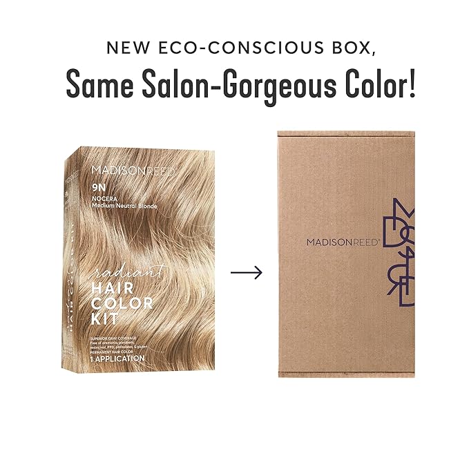 Madison Reed Radiant Hair Color Kit | 9N Medium Neutral Blonde (Nocera Blonde) for 100% Gray Hair Coverage | Salon Quality Permanent Hair Dye | PPD-Free & Ammonia-Free | (Packaging May Vary) 2 Pack-VivaGrace Women