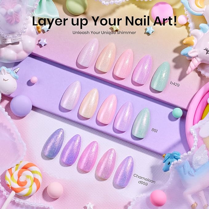Beetles Purple Gel Nail Polish Set - 20 Colors Hot Pink Purple Shimmer Green Unicorn Bright Glitter Manicure Macaron Collection Pastel Gel Polish Kit with Base Matte Glossy Top Coat-VivaGrace Women