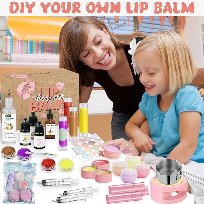 Lip Balm Making Kit - DIY Lip Gloss Kit to Make Your Own Lip Balm with Natural Beeswax, Lip Base Oil, Essential Oil, Tubes, Jars Lip Balm Craft Kit For Adults Girls Moisturizing Lip Care Kit-VivaGrace Women