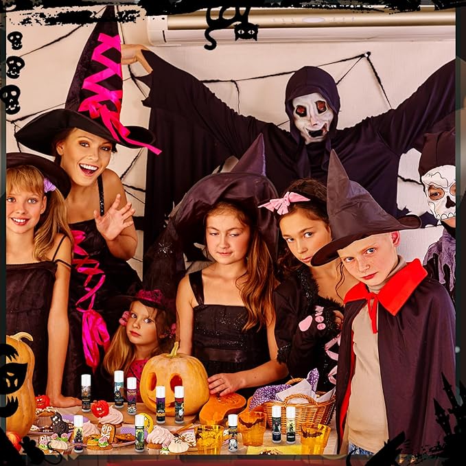 Dunzy 50 Pcs Halloween Lip Balm Bulk Spooky Lip Balm Gifts Bulk Vintage Halloween Wedding Favors Halloween Stuffers for Adults Halloween Party Supplies for Baby Shower, 10 Style, 5 Fruit Flavors-VivaGrace Women