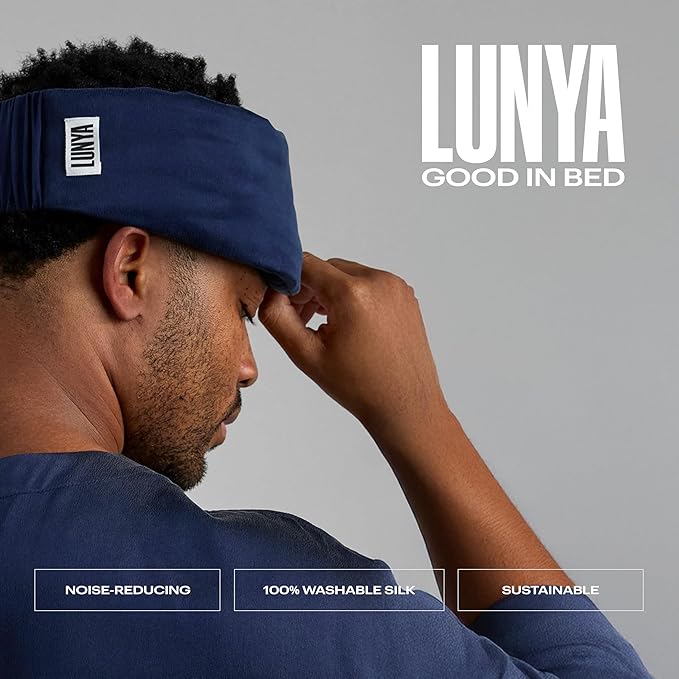 Lunya Sleep Mask with Box - Washable Silk Sleeping Mask and Headband for Beauty Routines - Thermoregulating Comfort for Restful Nights - Silk Eye Mask for Women - Large - Deep Blue-VivaGrace Women