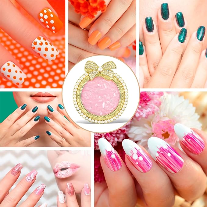 Resin Nail Art Palette, Nail Art Painting Mixed Color Palette Bow Decorated Nail Art Display Board with Pearls Nail Art Supplies Makeup Foundation Mixing Palette Manicure Tool-VivaGrace Women