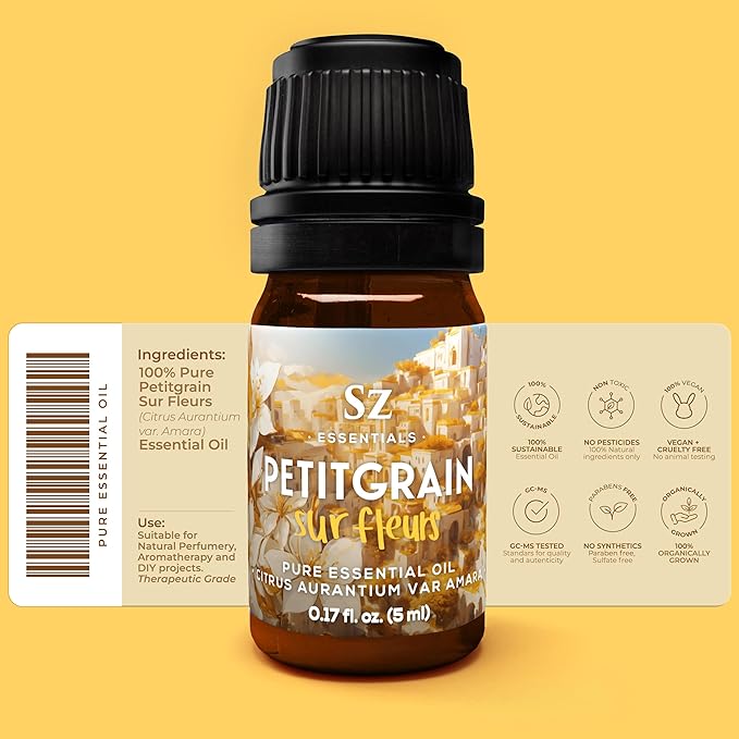 Petitgrain Sur Fleurs Essential Oil - 100% Pure and Undiluted - Extracted from Neroli-Bitter Orange Tree - Citrusy & Woody Scent with Fresh Neroli Floral Overtones - Therapeutic Grade-VivaGrace Women