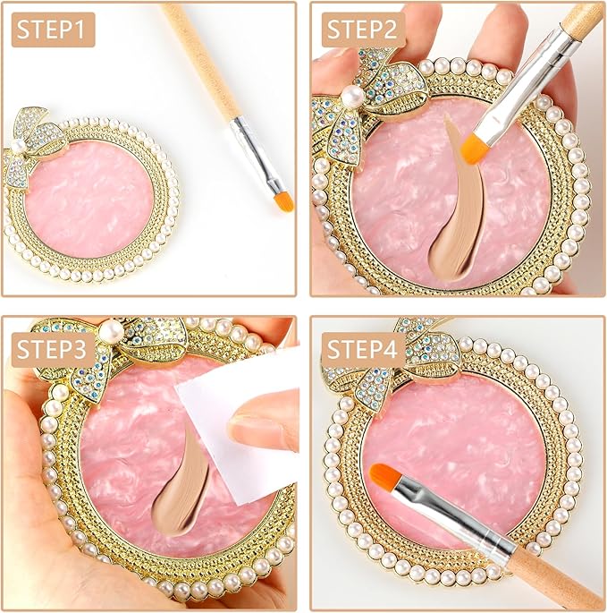 Resin Nail Art Palette, Nail Art Painting Mixed Color Palette Bow Decorated Nail Art Display Board with Pearls Nail Art Supplies Makeup Foundation Mixing Palette Manicure Tool-VivaGrace Women
