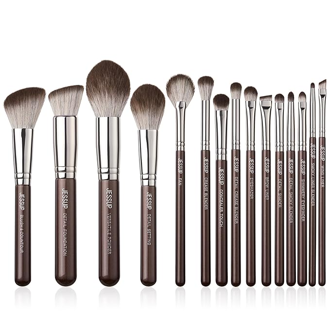 Jessup Makeup Brushes Set 15pcs Brown Make up Brushes Set Professional Premium Synthetic Foundation Eyebrow Concealer Blush Eyeshadow Contour Eyeliner Powder Blending Highlighter Brush, T498-VivaGrace Women
