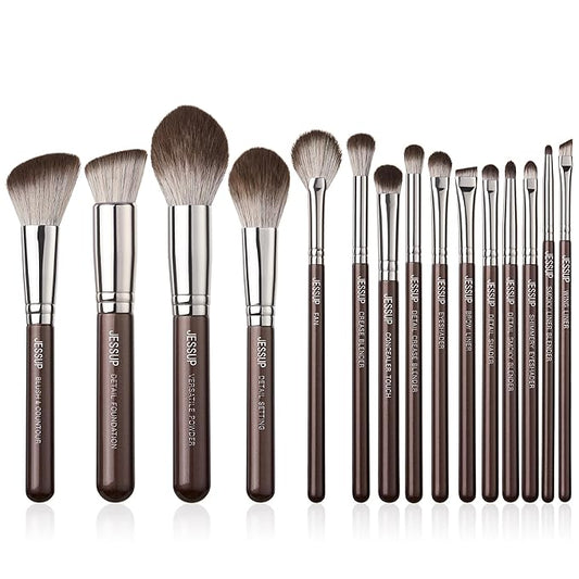 Jessup Makeup Brushes Set 15pcs Brown Make up Brushes Set Professional Premium Synthetic Foundation Eyebrow Concealer Blush Eyeshadow Contour Eyeliner Powder Blending Highlighter Brush, T498-VivaGrace Women