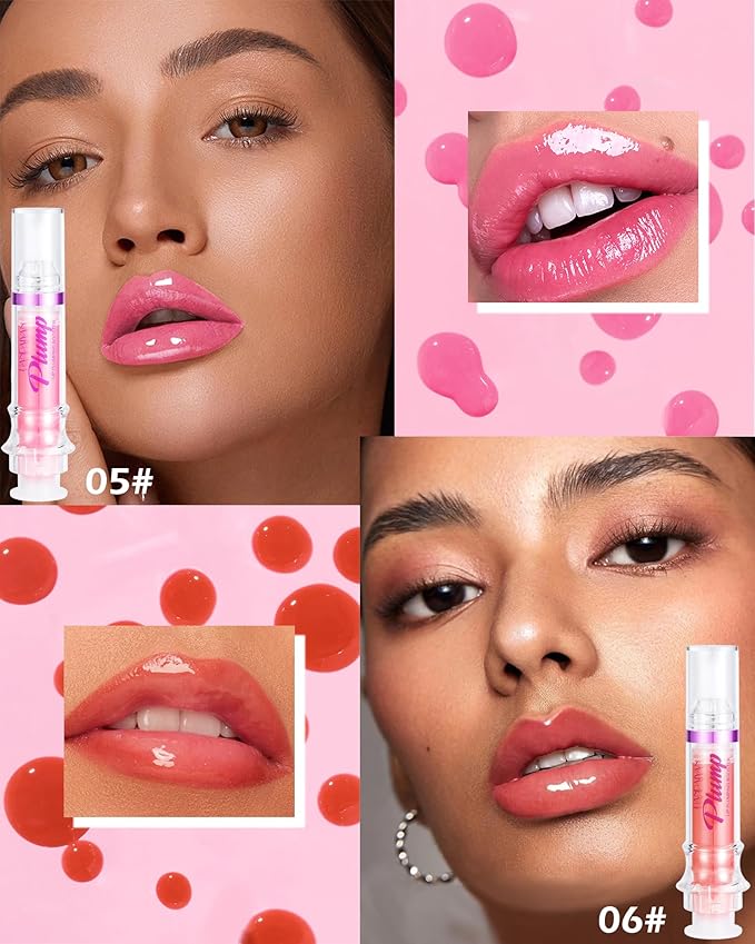 Lip Plumping Booster-2Colors Spicy Lip Plumper Oil Lip Gloss, Plump and Pout Lip Plumper Hydrating & Volumizes Lip GLaze, Enhancing Plump Effect for Fuller Lips, Lip Glossy Makeup Gift for Women-05+06-VivaGrace Women