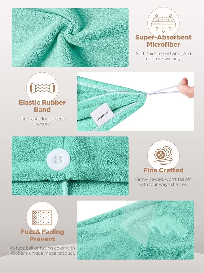 Hicober Microfiber Towel, Turbans for Wet Hair, Drying Wrap Towels for Curly Hair Women Towel Wrap for Kids-Purple,Green,Grey-Pack of 3-VivaGrace Women