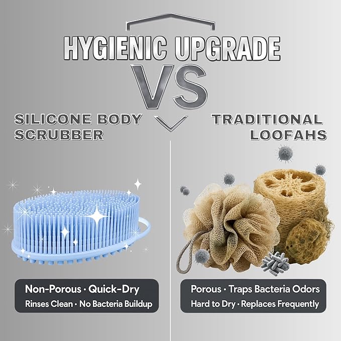 Avilana Silicone Body Scrubber – Gentle Shower Brush & Loofah Alternative- Food Grade & Lab Tested – Fast-Drying, Hygienic, BPA-Free Silicone Body Gentle Exfoliator (Blue, Massage)-VivaGrace Women