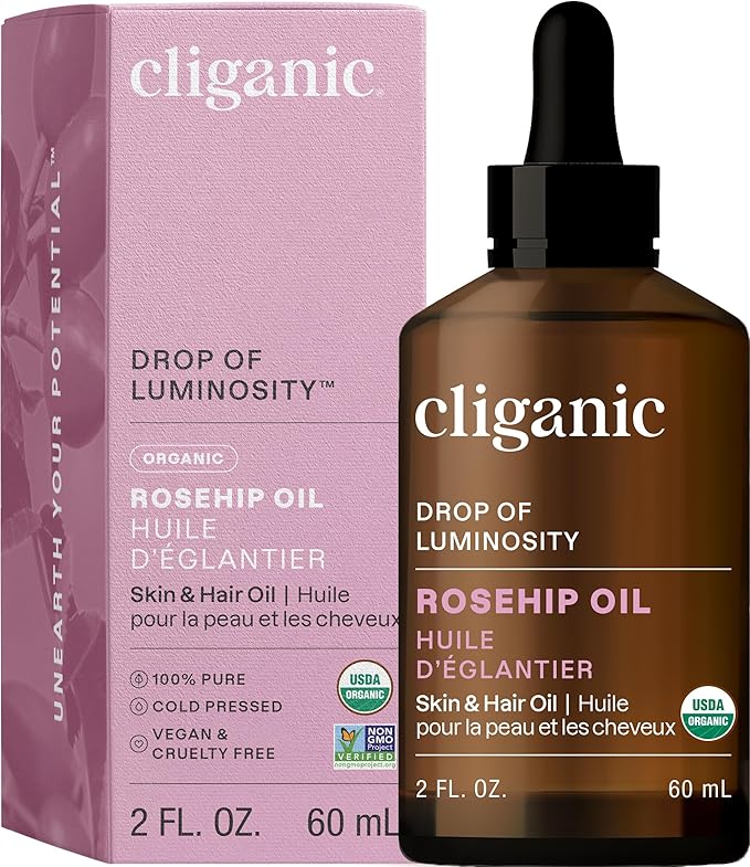 Cliganic Organic Rosehip Seed Oil for Face, 100% Pure | Natural Cold Pressed Unrefined Non-GMO | Carrier Oil for Skin, Hair & Nails (Packaging May Vary)-VivaGrace Women