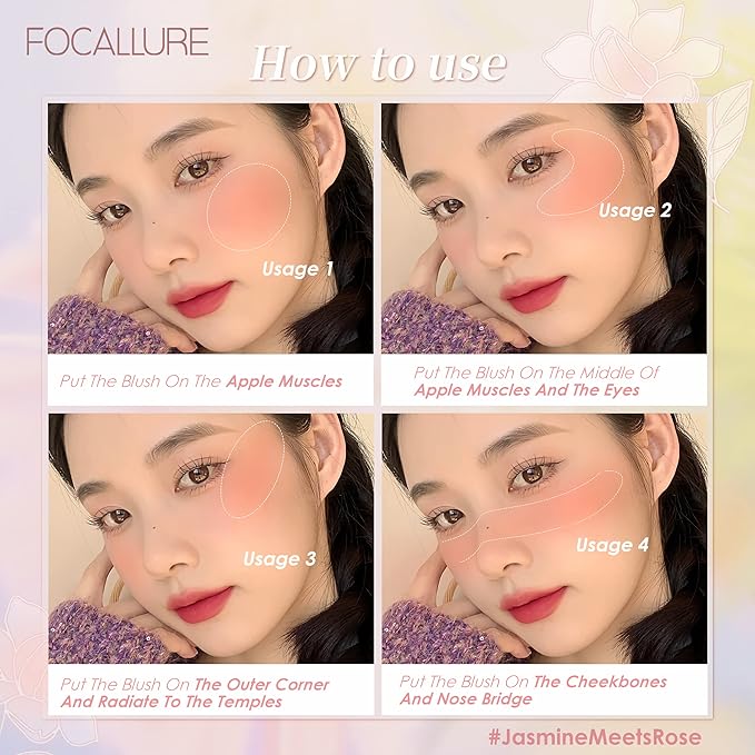 FOCALLURE Powder Palette Blush, Matte Mineral Blush Powder, Bright Shimmer Face Blush Makeup, Contour and Highlight Blush Palette, Highly Pigmented, Long Lasting, Waterproof, Blendable, #201-VivaGrace Women