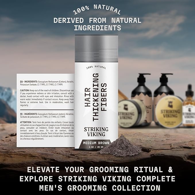 Striking Viking Hair Fibers for Thinning Hair (Medium Brown) 28g - Naturally Derived - Long Lasting Powder, Undetectable, Thicker Look for Men & Women-VivaGrace Women