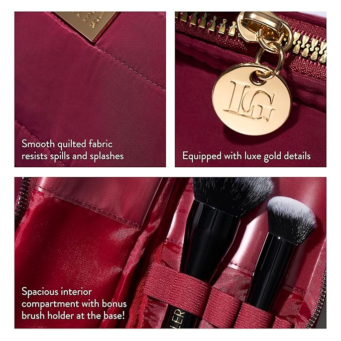 LAURA GELLER NEW YORK Quilted Makeup Bag with Brush Case, Burgundy - Toiletry Bag Organizer for Travel - Large Capacity Full Size Makeup Bag - Easy to Clean-VivaGrace Women