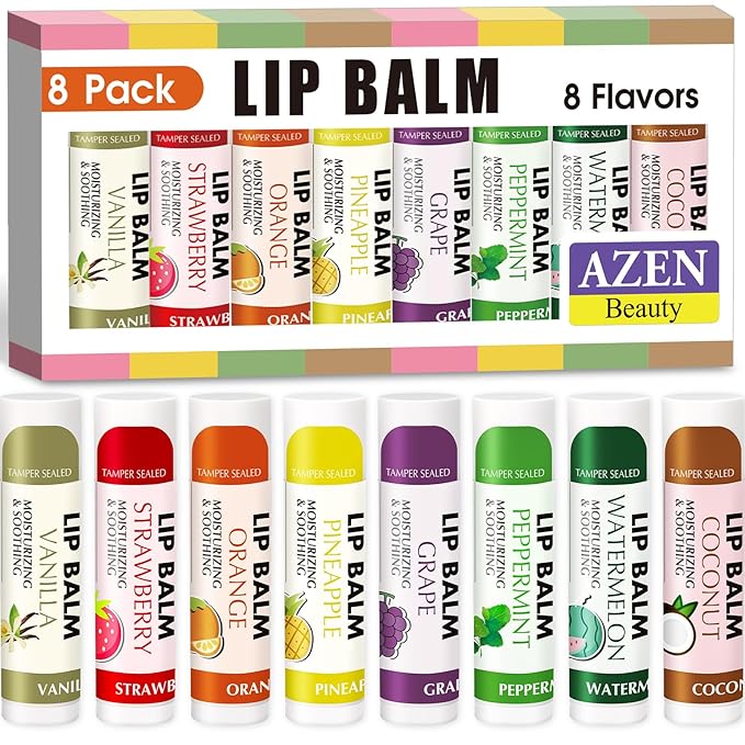AZEN 8 Pack Lip Balm Stocking, Natural Lip Balm Bulk, Moisturizing Lip Balm for Dry Lips-VivaGrace Women