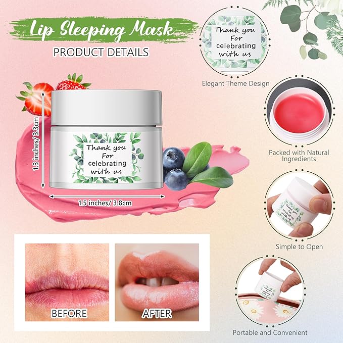 12 Pcs Thank You Lip Sleeping Mask Bulk Bridal Shower Gifts for Guests Thank You for Celebrating with Us Lip Mask Moisturize Nourish for Wedding Bridal Shower Favor Christmas Gift(Eucalyptus)-VivaGrace Women