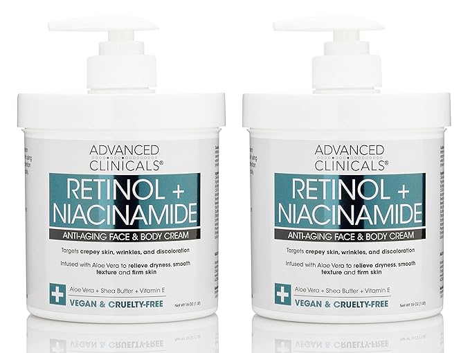 Advanced Clinicals Retinol Body & Face Lotion W/Niacinamide, Dry Skin Face Moisturizer & Crepey Skin Care Treatment, Anti Aging Retinol Cream Reduces Look Of Wrinkles, Sagging Skin, & Age Spots, 2PC-VivaGrace Women
