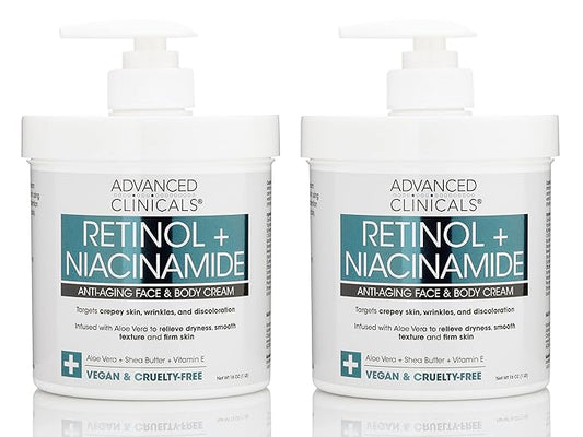 Advanced Clinicals Retinol Body & Face Lotion W/Niacinamide, Dry Skin Face Moisturizer & Crepey Skin Care Treatment, Anti Aging Retinol Cream Reduces Look Of Wrinkles, Sagging Skin, & Age Spots, 2PC-VivaGrace Women