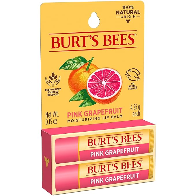 Burt's Bees Lip Balm - Pink Grapefruit, Lip Moisturizer With Responsibly Sourced Beeswax, Tint-Free, Natural Origin Conditioning Lip Treatment, 2 Tubes, 0.15 oz.-VivaGrace Women