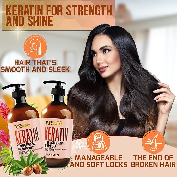Keratin Shampoo and Conditioner Set - Sulfate and Paraben Free Treatment for Dry Hair - Anti Frizz, Collagen Enriched Formula for Curly or Damaged Hair - Safe for Men and Women with Color Treated Hair-VivaGrace Women