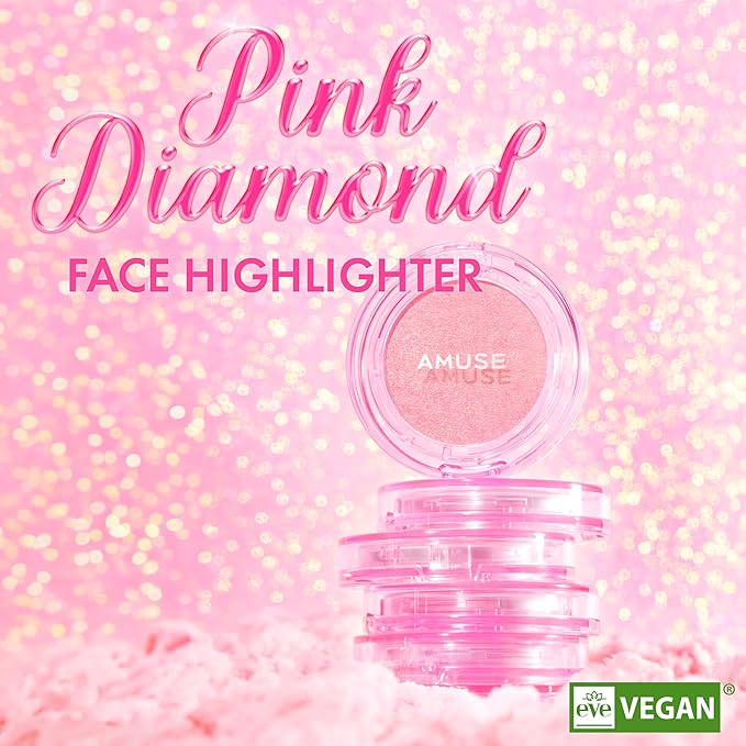 Amuse SEOUL Face Diamond Pink Diamond Highlighter | High Glossy Face Illuminator Highlighting Powder, Highlighter Makeup, Shimmer Glow, Rose & Gold Glow Highlighter, Cruelty-Free & Vegan (4.7g)-VivaGrace Women