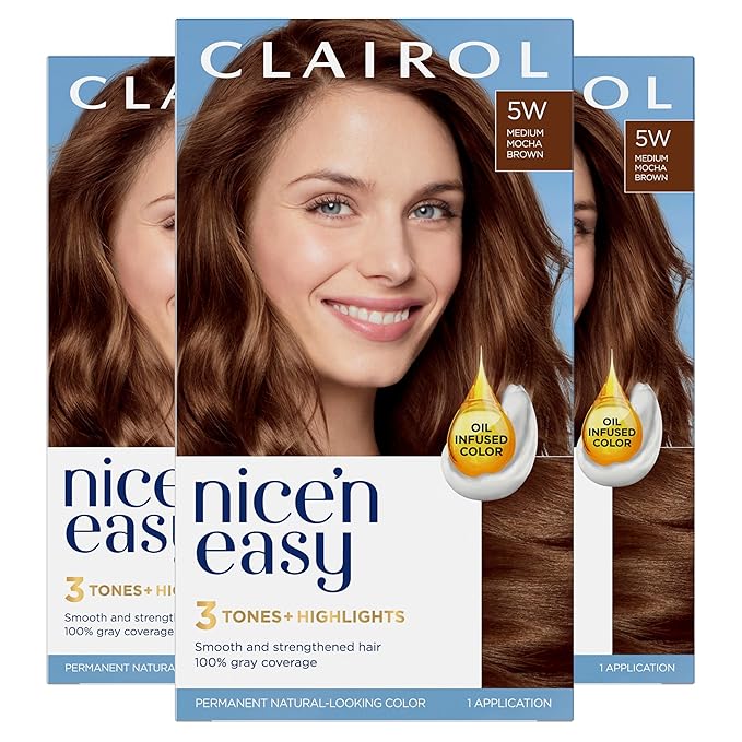 Clairol Nice'n Easy Permanent Hair Dye, 5W Medium Mocha Brown Hair Color, Pack of 3-VivaGrace Women