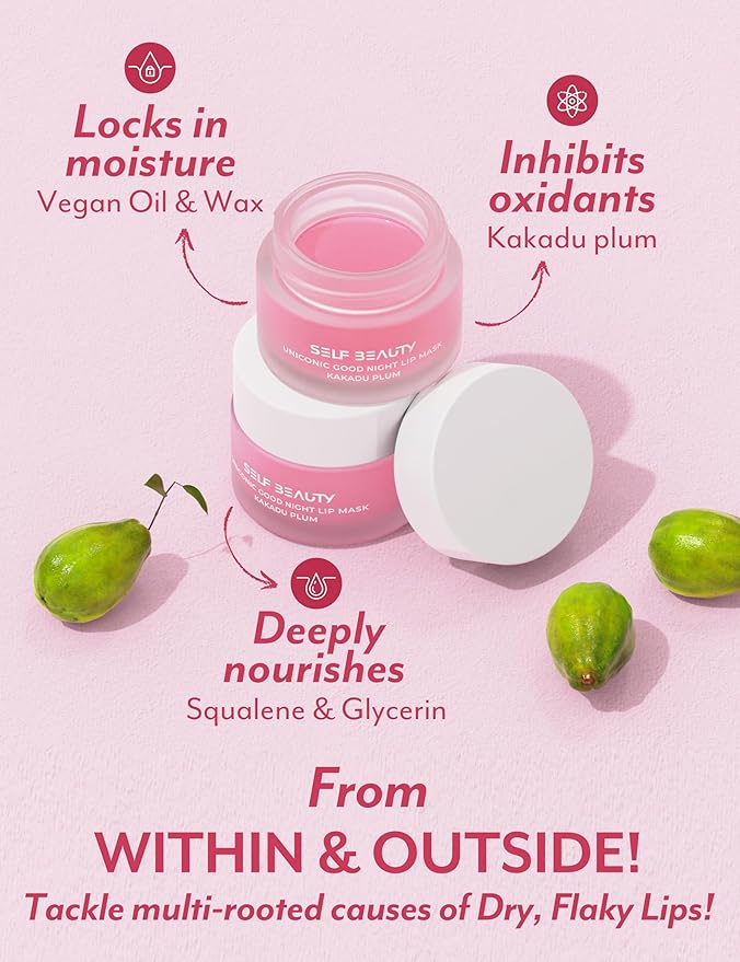 SelfBeauty Lip Mask - Kakadu Plum, Vegan Lip Balm, Daily Lip Moisturizer, Overnight Hydrating Lip Treatment with Vitamin C, Lip Scrub Exfoliator Intensive Lip Repair, 0.51fl.oz-VivaGrace Women