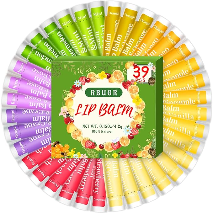 39 Pack of Lip Balm, 12 Flavored Lip Balm in Bulk Natural Lip Balm Set, Beeswax Moisturising & Soothing Lip Balms Bulk Gifts for Women Stocking Stuffers Party Favors(4.2g/0.15oz)-VivaGrace Women