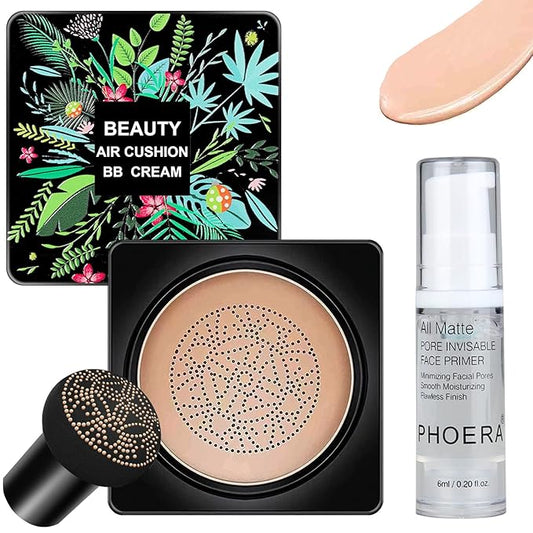 Mushroom Head Air Cushion CC Cream Foundation BB Cream Foundation Makeup Moisturizing CC Cream Liquid Foundation with Makeup Primer Concealer Lasting Even Skin Tone Makeup Base Primer(Natural)-VivaGrace Women